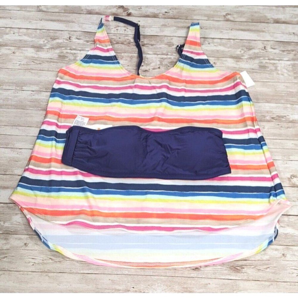 Splendid Womens Small Multicolor Water Color Horizon Double DIP Tankini 2 PC Set